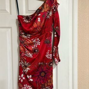 bebe Red Floral One-Shoulder Dress